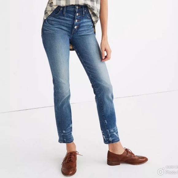 Madewell Slim Straight Jeans: Distressed Button-Front Edition - Picture 3 of 16